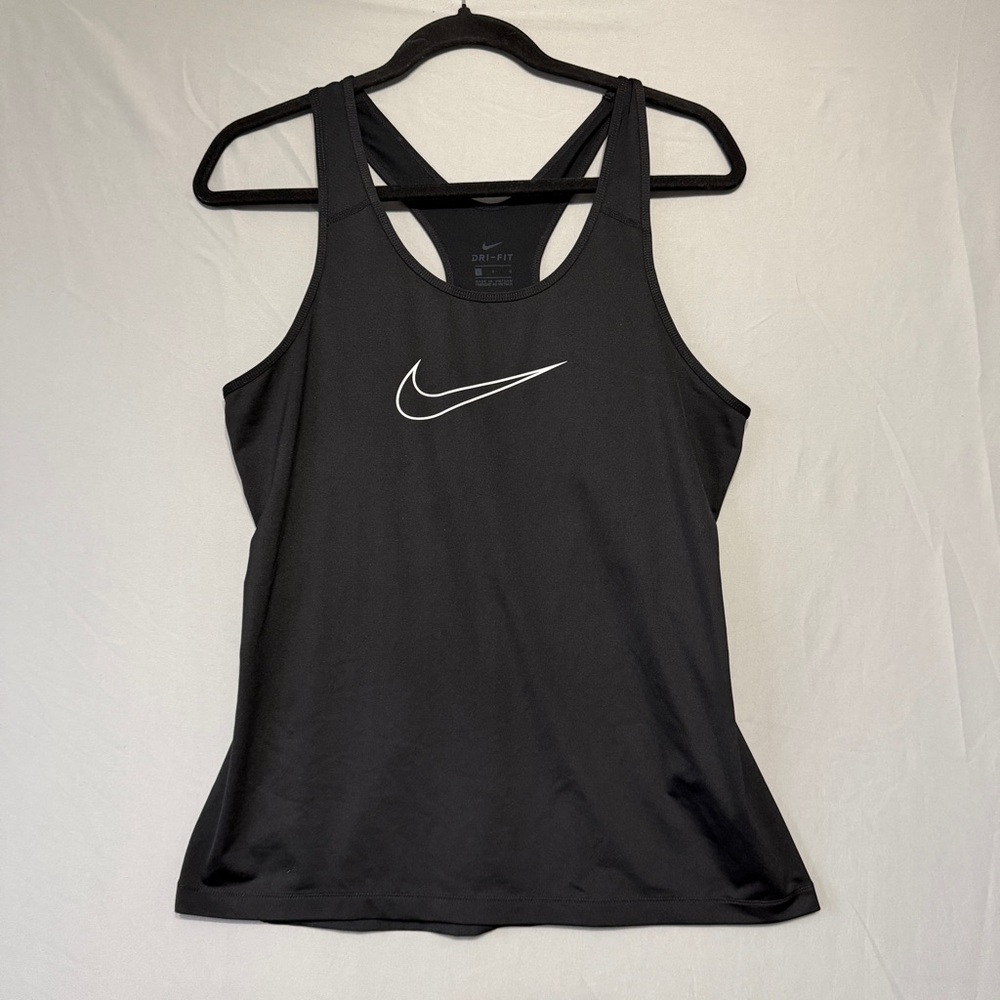 Nike DriFit Womens Black Racerback Tank Top Size Large Logo Gym Workout Fitness